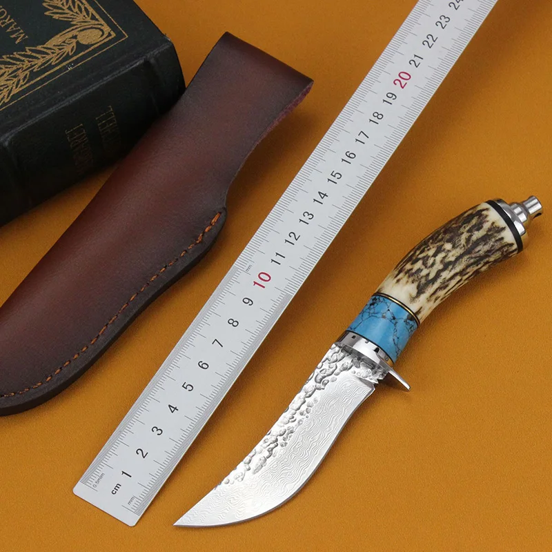 

Fixed Blade Hunting Knife VG10 Damascus Steel Camping Outdoor Survival Knife Antler Handle Forged Handmade Straight Knives