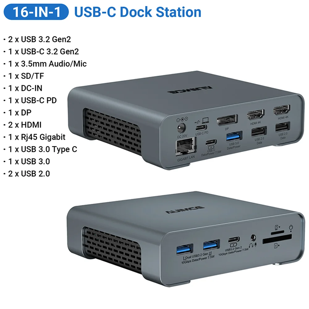 

Док-станция USB C с тройным монитором, док-станция с 2 портами HDMI, 4K, 60 Гц, слотом для SD, TF-карты, RJ45, AC 65 Вт, Chagring для ноутбука Lenovo, Dell, HP
