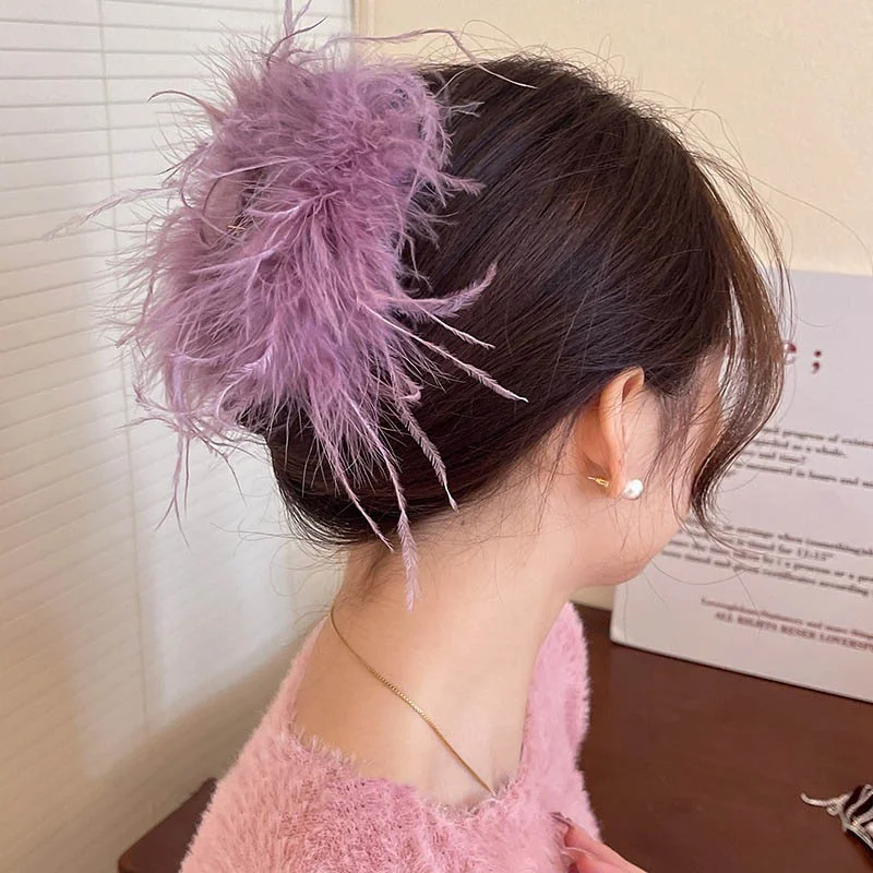 

Summer Women's Ostrich Hair Hairpin Lengthening Large Size Long Hair Feather Shark Clip Fashion Hairpin Girl Hair Accessories