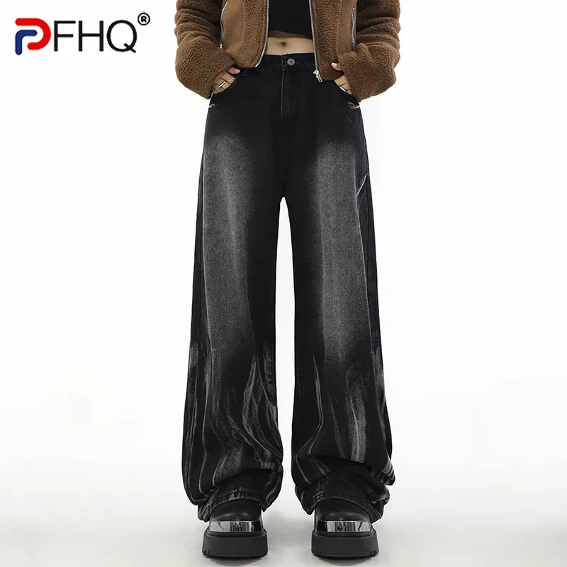 

PFHQ Darkwear Baggy Jeans Men's Straight Loose Tie Dyed High Street Temperament Avant-garde Pioneer Denim Pants Autumn 21Z3592
