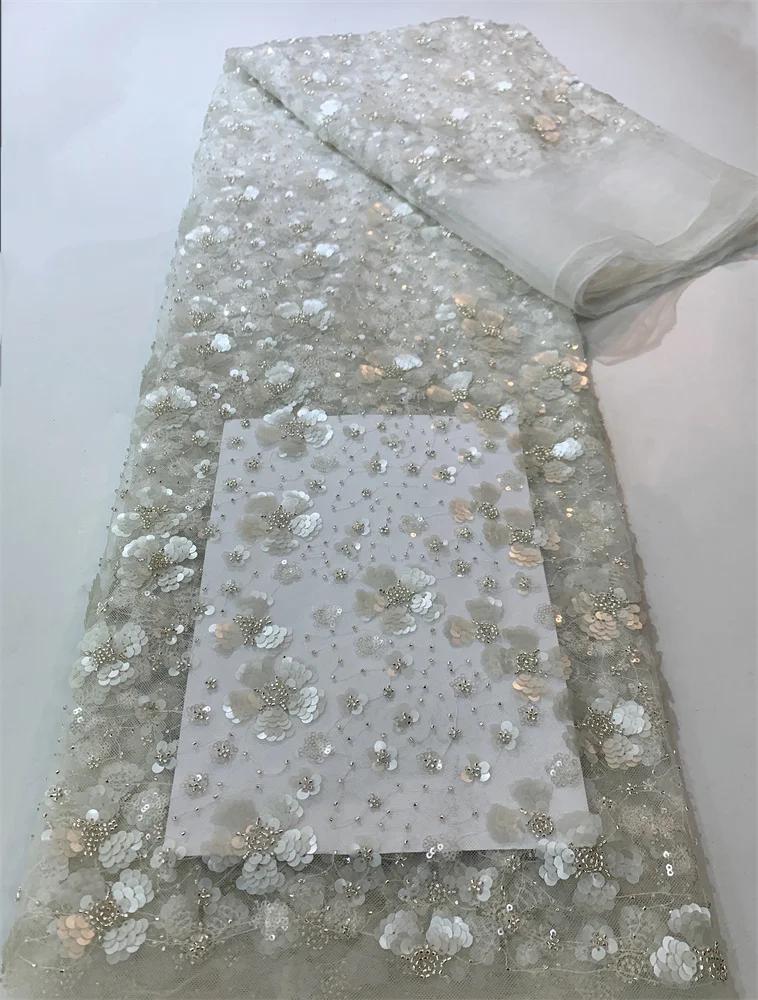 White Africa Fashion High Quality Handmade Sequins Lace Luxury Beaded Tulle Lace Fabric French For Women Wedding Party Materia
White Africa Fashion High Quality Handmade Sequins Lace Luxury Beaded Tulle Lace Fabric French For Women Wedding Party Materia