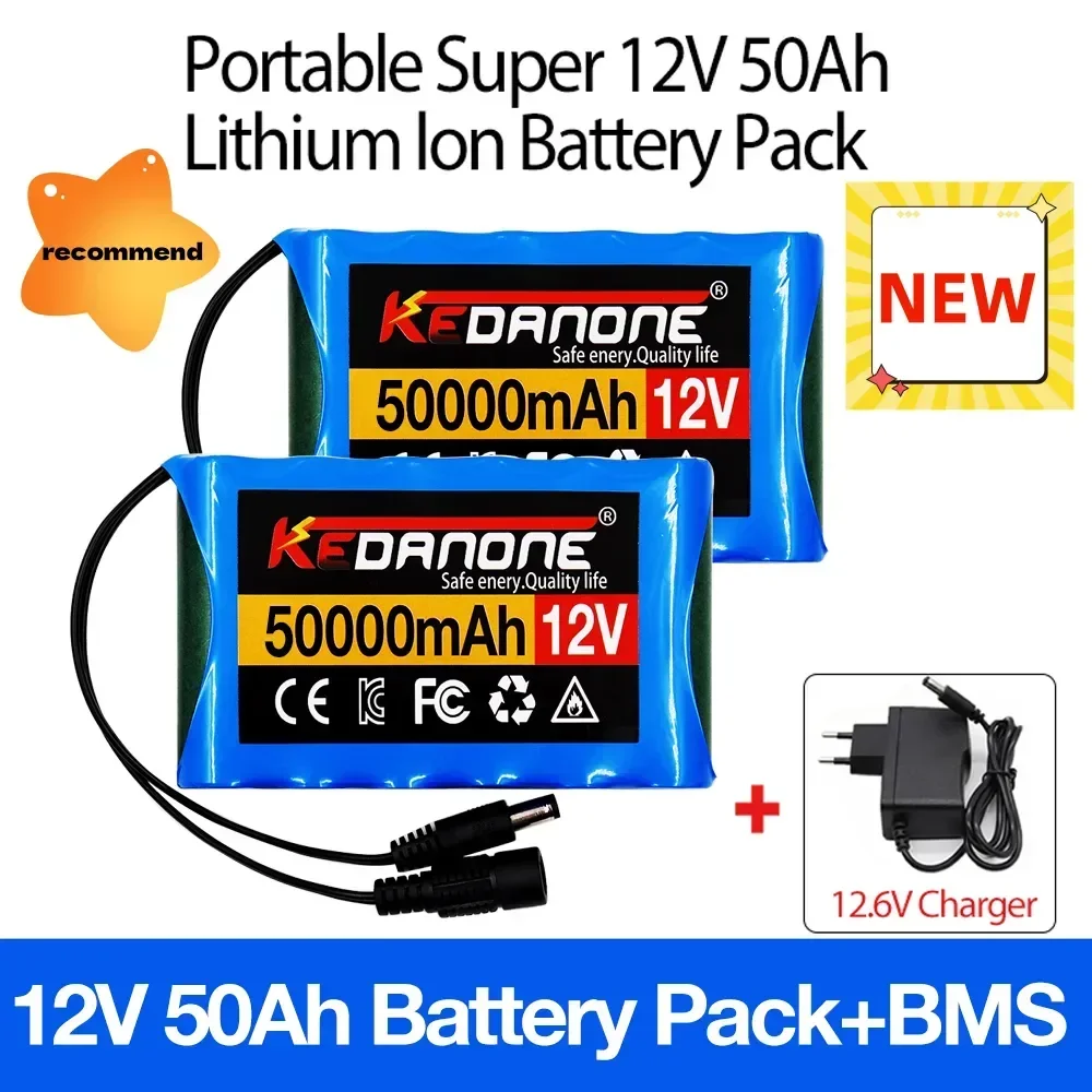 

18650 3S2P 12V 50000mah Original Lithium Ion Battery DC 12.6V 50Ah Rechargeable CCTV, Camera Monitor Replacement Battery+Charger