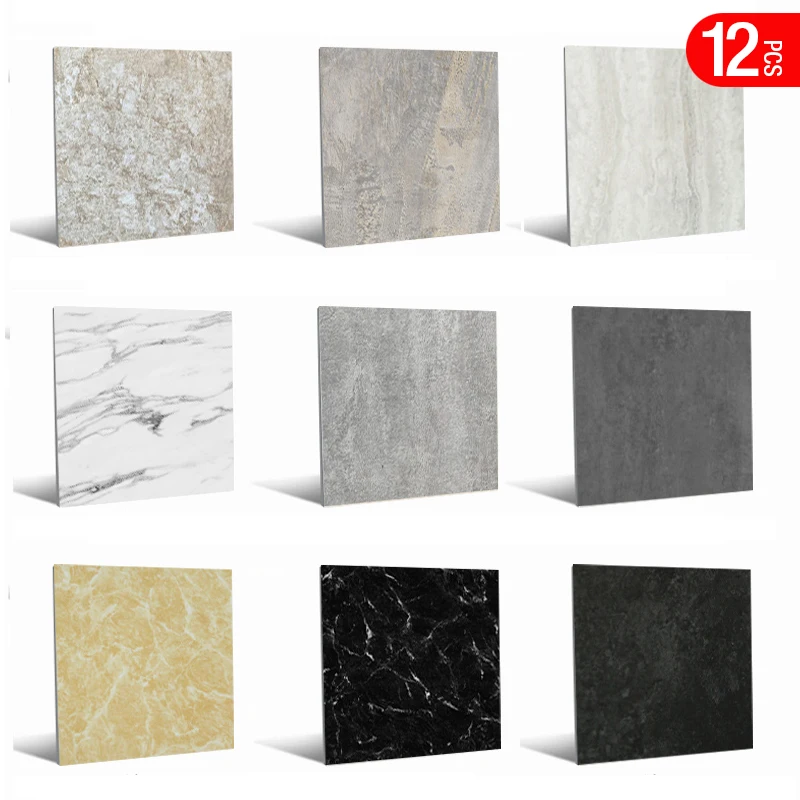 

12pcs Simulated Marble Tile Floor Sticker Waterproof Self-adhesive Living room Toilet Kitchen Home Floor Decor 3d Wall sticker