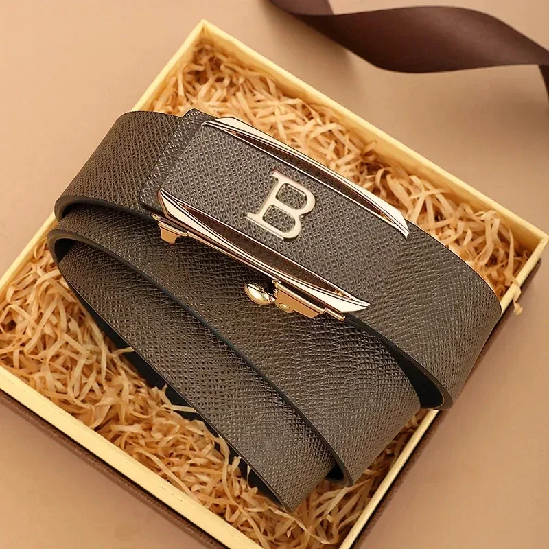 

High Quality Coffee Genuine Leather Belt B Letter Automatic Buckle Fashion Men's Belt Designer Casual Belt Ceinture Homme HGVB