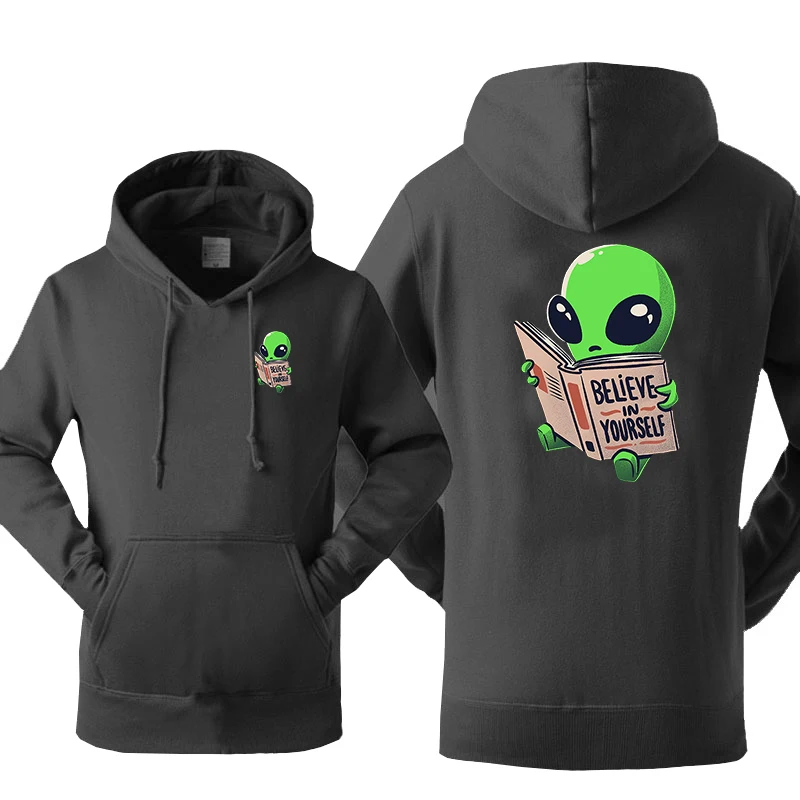 

Alien Reading A Book Believe In Yourself man Hooded Basic Casual Pullovers Daily Creativity Sweatshirt Korean Hoodedmale Clothes