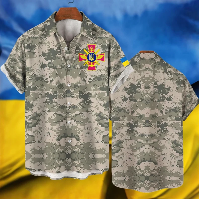 

Рубашки с рисунком национального флага Украины, Мужская одежда, камуфляжные блузки с 3D-принтом в стиле милитари, повседневные ветераны в армейском стиле