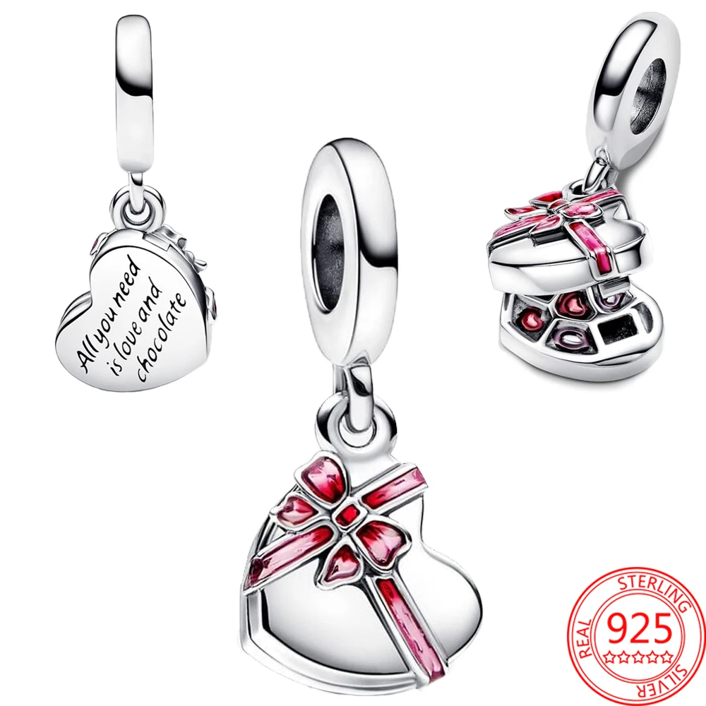 

Romantic 925 Sterling Silver Openable Heart Chocolate Gift Box Dangle Charm Fit Pandora Bracelet & Necklace Girl Birthday Gift