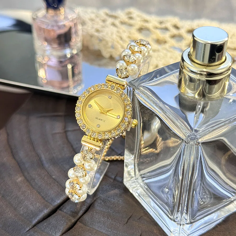 Double-Row Pearl Diamond-Encrusted Pull Rope Bracelet Women's Quartz Watch Romantic SweetStyle Fashion Luxury Niche Wristwatch Double-Row Pearl Diamond-Encrusted Pull Rope Bracelet Women's Quartz Watch Romantic SweetStyle Fashion Luxury Niche Wristwatch