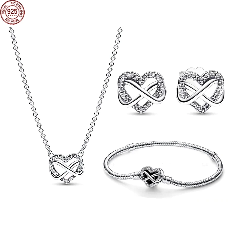 

Bestselling 925 Sterling Silver New Exquisite Heart Series Set Dazzling Bracelet Necklace Charming Jewelry for Girlfriend
