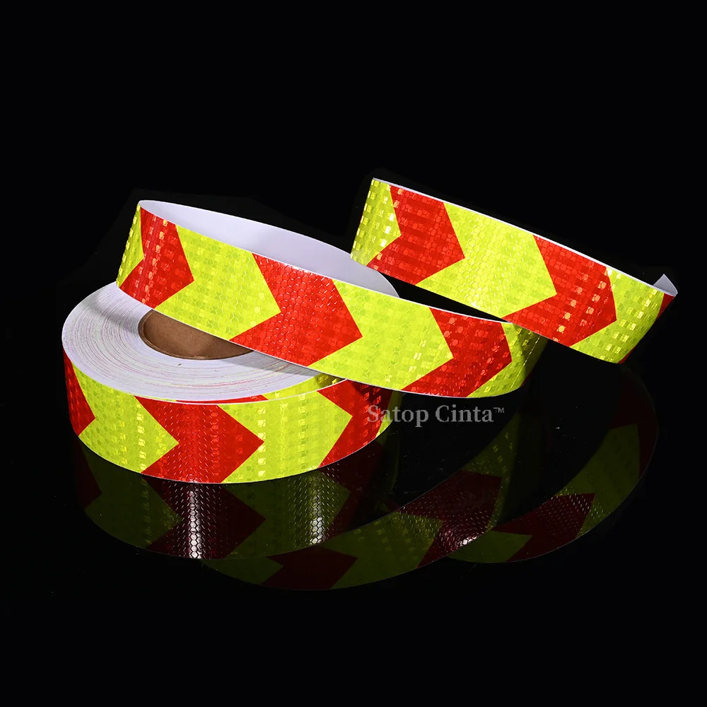 

Fluorescent Red Arrow High Visibility Reflective Tape 5cm*50m Self-Adhesive Stickers Conspicuity Safety Warning Waterproof Strip