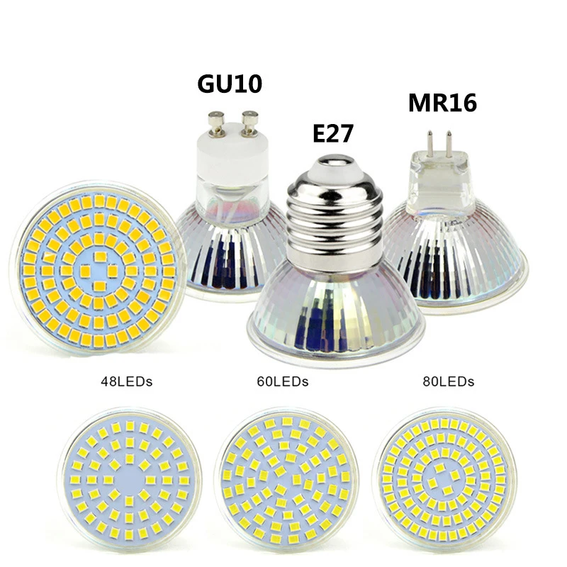 

10pcs AC110V 220V E27 MR16 GU10 LED Bulb SMD2835 Spotlight 4w 6w 8w Glass Lamp Replace 60W 80w Halogen 3000k 4000k 6000k 6500K