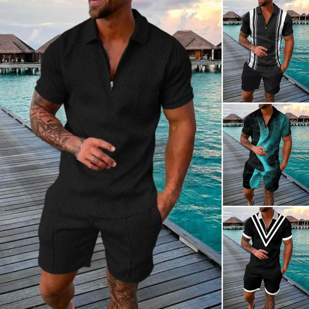 Summer Men Sports Suit Short Sleeve Zipper Top Shorts 3D Digital Print Pockets Turndown Collar Printed Sportswear for Beach
Summer Men Sports Suit Short Sleeve Zipper Top Shorts 3D Digital Print Pockets Turndown Collar Printed Sportswear for Beach