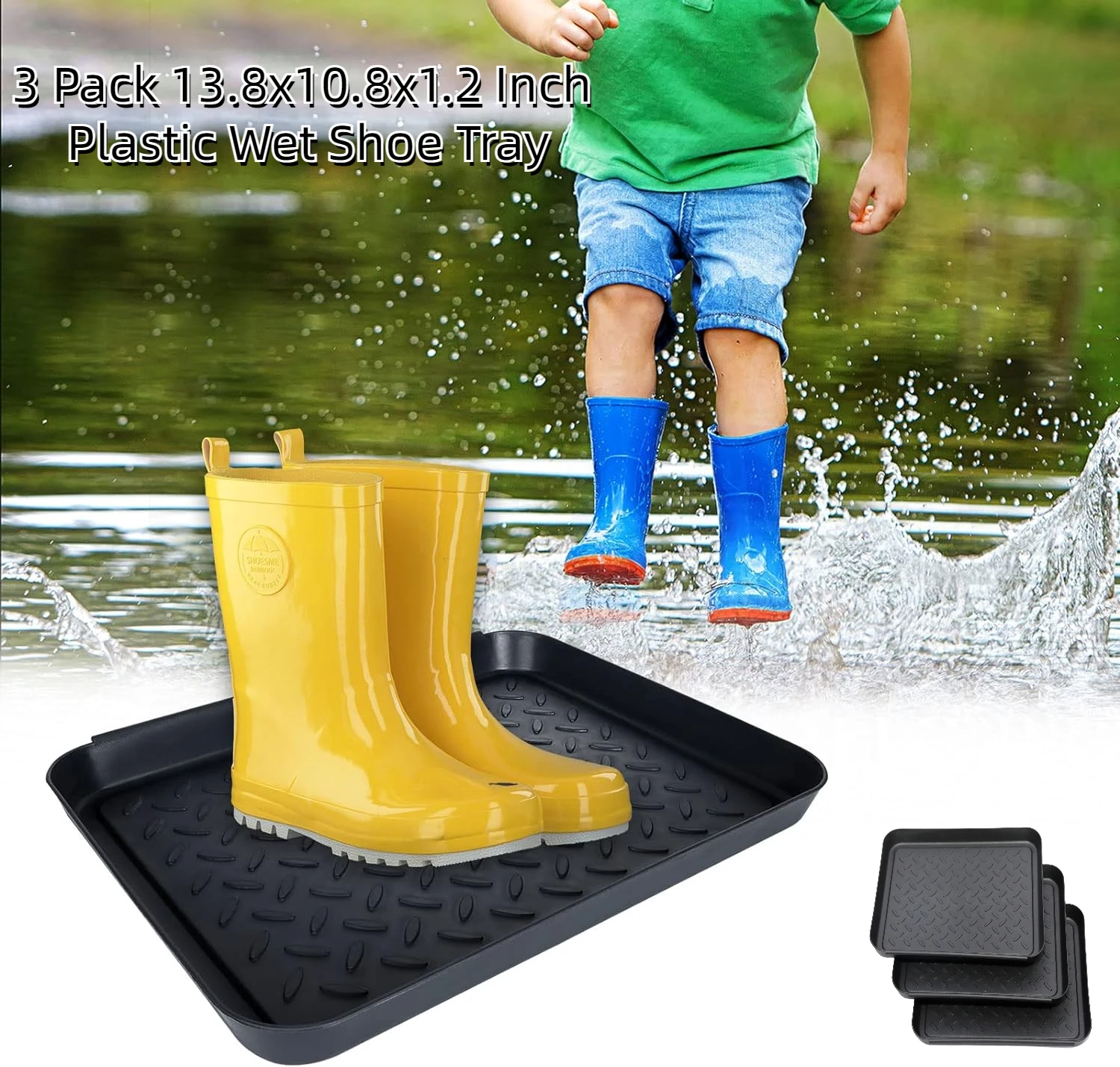 3 Pack Plastic Boot Tray for Entryway Indoor 13.8x10.8x1.2 Inch Wet Shoe Tray for Boot Mat Tray OR Square Dog Bowl Tray for Food
3 Pack Plastic Boot Tray for Entryway Indoor 13.8x10.8x1.2 Inch Wet Shoe Tray for Boot Mat Tray OR Square Dog Bowl Tray for Food