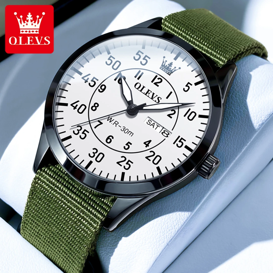 

OLEVS 9973 Quartz Casual Watch Gift Round-dial Nylon Watchband Week Display Calendar