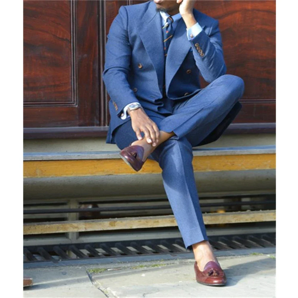 

Male Suit Slim Fit Fashion Peak Lapel Double Breasted Blazer Business Casual Wedding Groom Tuxedo 2 Piece Set Jacket Pants 2023