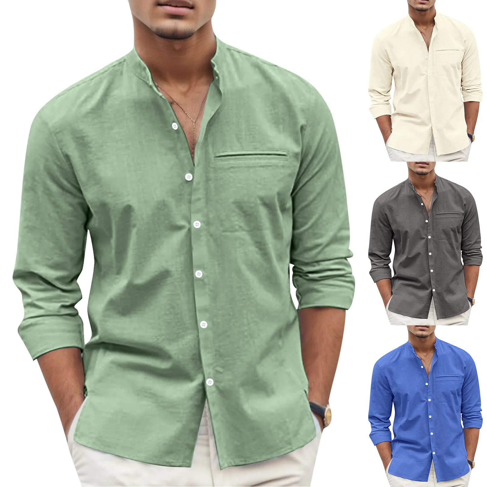Hot Sale Cotton Linen Men Long-Sleeved Shirts Autumn Solid Color Stand-Up Collar Casual Plus Size Male Shirts Blusas y Camisas 
Hot Sale Cotton Linen Men Long-Sleeved Shirts Autumn Solid Color Stand-Up Collar Casual Plus Size Male Shirts Blusas y Camisas