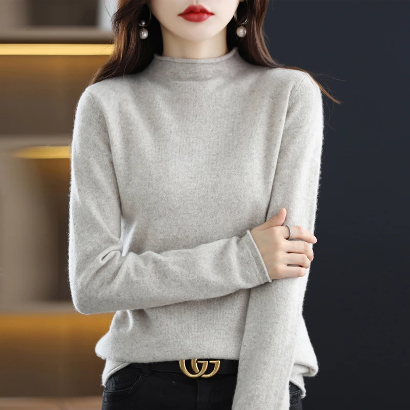 

Пуловер женский из 100% чистой шерсти, с высоким воротником, на осень/зиму