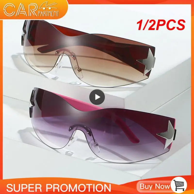 

1/2PCS Oversized Y2K Rimless Sunglass Women Men Trendy Wrap Around Sunglasses Punk One Piece Goggles Sports Sun Glass Shades