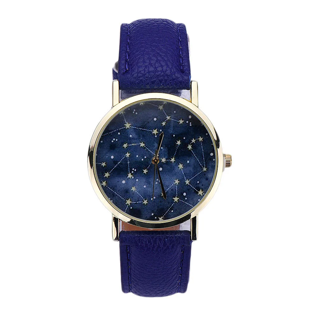 

Часы наручные женские кварцевые, Модные Аналоговые, с рисунком звездного неба, с кожаным ремешком, с циферблатом