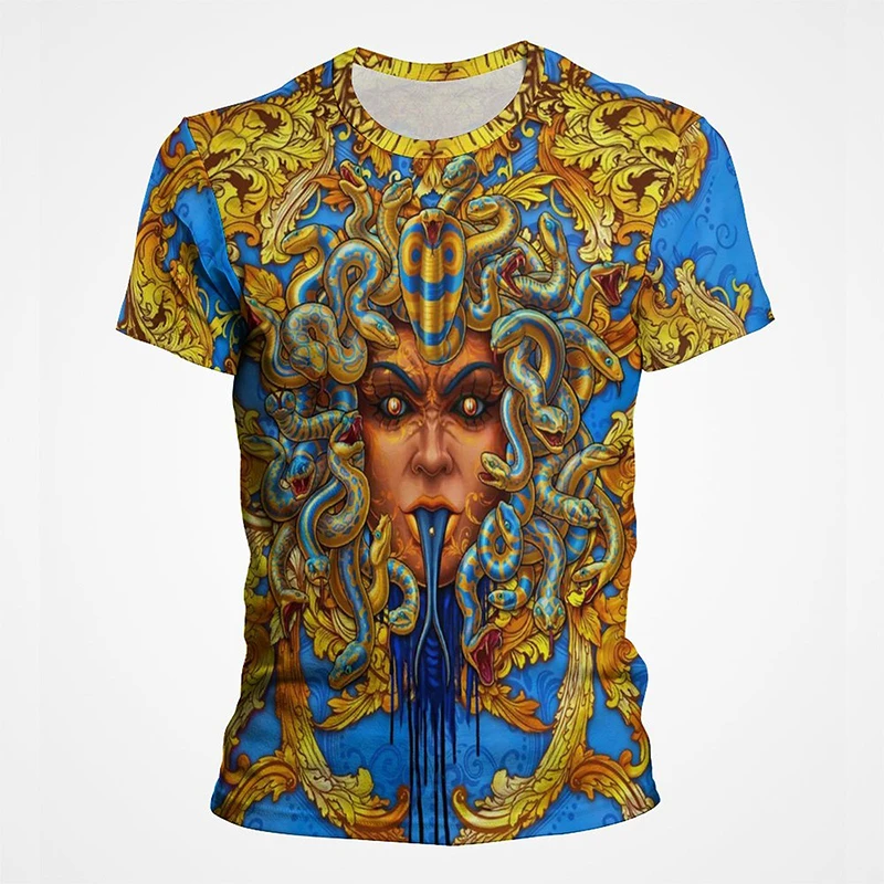Крутая футболка Medusa со змеиным принтом для мужчин и женщин, винтажная уличная одежда, модные летние топы с коротким рукавом и 3D-принтом, Готическая футболка
Крутая футболка Medusa со змеиным принтом для мужчин и женщин, винтажная уличная одежда, модные летние топы с коротким рукавом и 3D-принтом, Готическая футболка