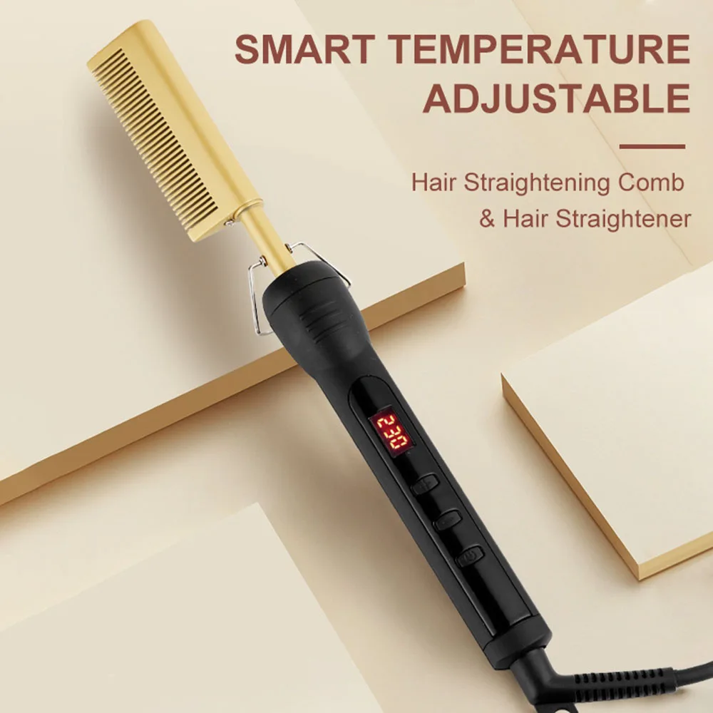 

Hot Comb Straightener for Wigs and African Hair Flat Irons Fast Heating Straightening Brush Straight & Curler Roller Styler Tool