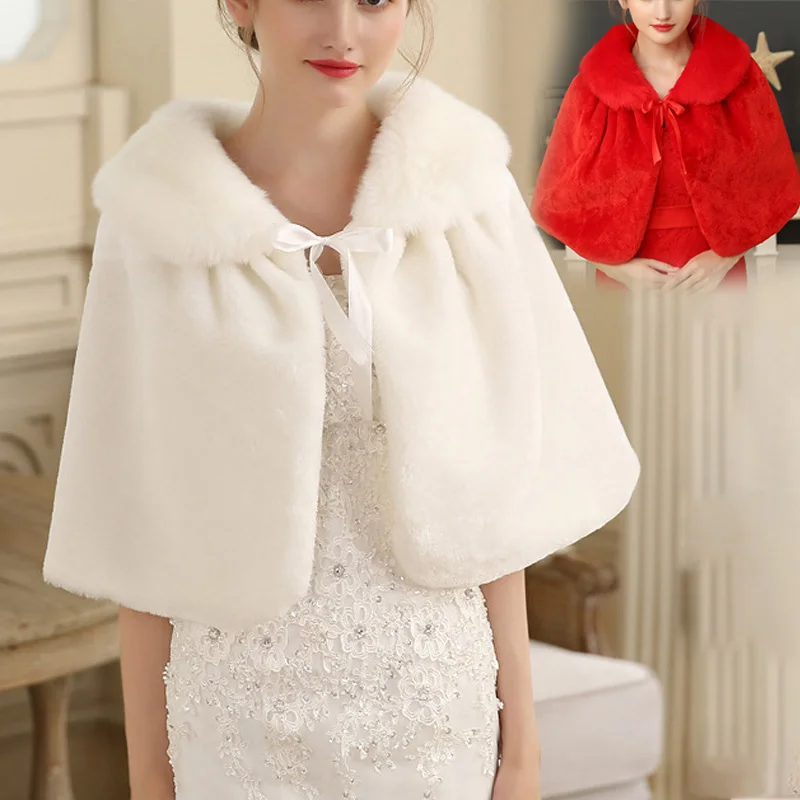 

Женская шерстяная шаль с воротником, зимняя Свадебная шаль для невесты, теплая накидка из искусственного меха, праздничное свадебное банкетное платье, аксессуары чонсам