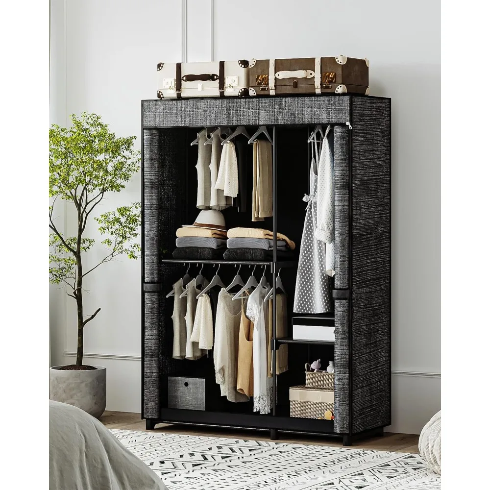 Closet Wardrobe,48.8-in Portable Closet,3 Clothes Rail Fabric Cover,Clothes Storage Organizer,4 Compartments,Black Clothing Rack
Closet Wardrobe,48.8-in Portable Closet,3 Clothes Rail Fabric Cover,Clothes Storage Organizer,4 Compartments,Black Clothing Rack