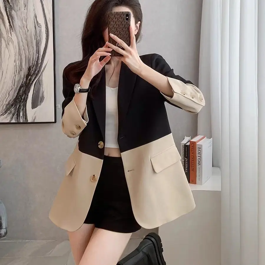 

Ladies New Fashion Contrasting Colors Splicing Suit Blazer Women Clothing Woman Casual Nice OL Jacket Female Girls Coats BVA1272