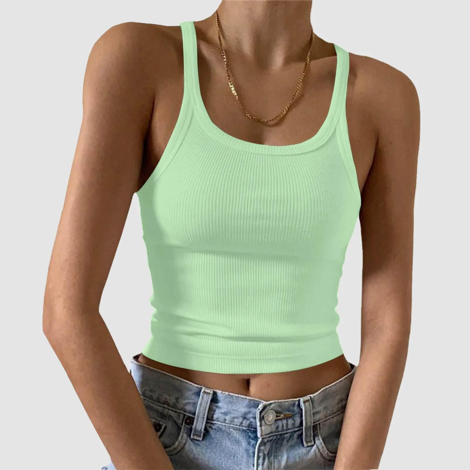 

Sexy Sleeveless Basic Graphic Tanks Collar Crop Top Women Tank Shirt Casual Vest Skinny Y2K Camis Summer 2024 Slim All-match Top