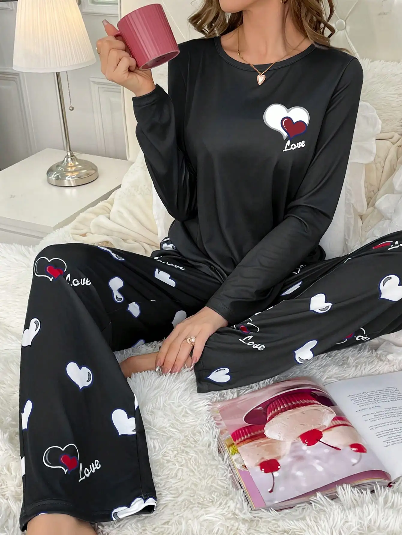 Aututmn Winter Heart Print Pajamas for Women Long Sleeve Long Pants Pajama Milk Silk O-neck Sleepwear Women Home Suit 3 S18920f591ee54d22969c06e1d03097c2l