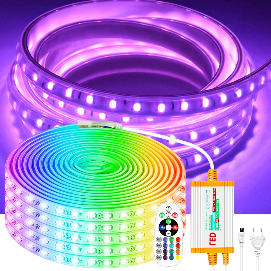5050 LED Strip Lights 4Pin 60LEDs/M RGB Tape AC220V 1-100M with IR Remote Control IP67 Waterproof Controller Outdoor Lighting
5050 LED Strip Lights 4Pin 60LEDs/M RGB Tape AC220V 1-100M with IR Remote Control IP67 Waterproof Controller Outdoor Lighting