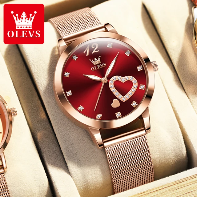 OLEVS-Montre-bracelet à quartz étanche pour femme, montres pour femme, mode élégante, bracelet en maille inoxydable, amour, Shoous, original 1