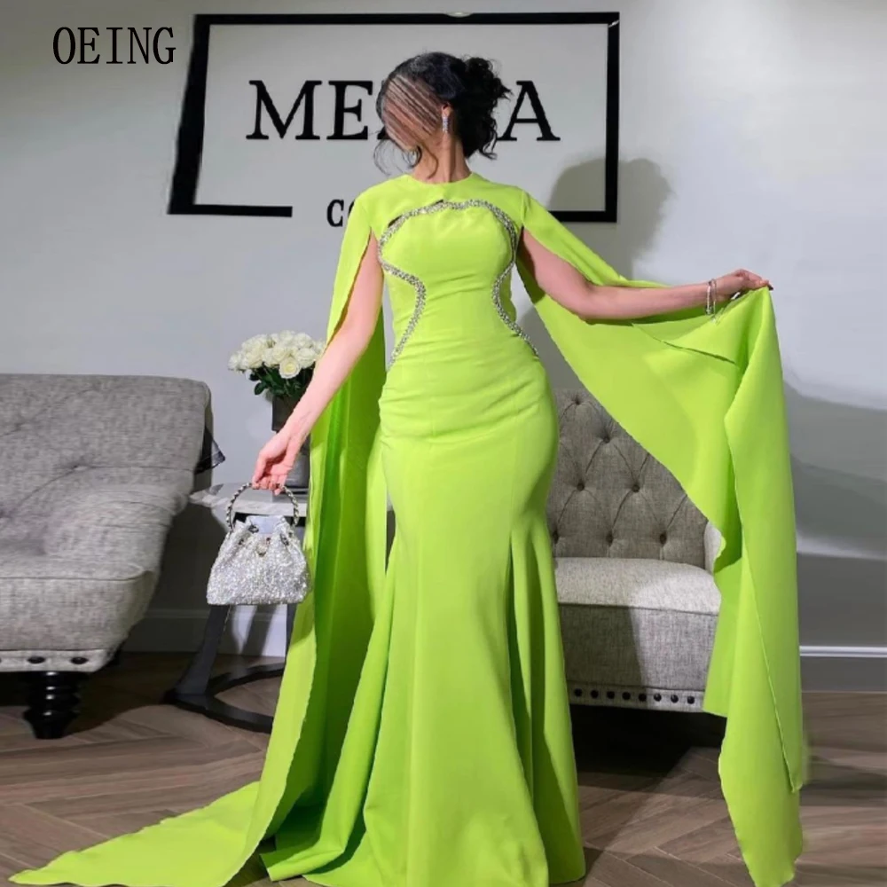 

OEING Emerald Green O-Neck Club Night Party Gowns With Long Sleeves Floor Length Arabic Bridesmaid Dress Mermaid Custom Made