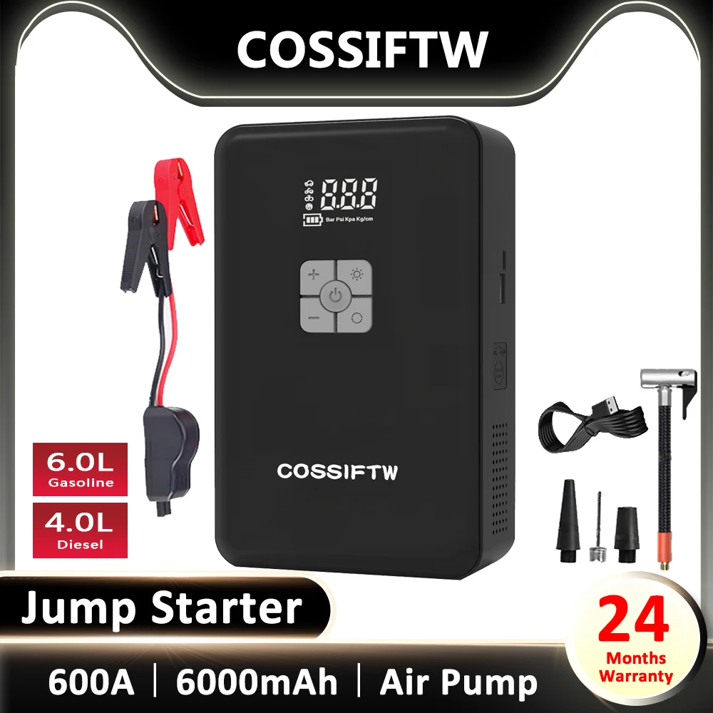 

Jump Starter Pump Air Compressor Emergency Battery Booster 6000mAh Power Bank for Car 600A Tire Inflator 12V Starting Device