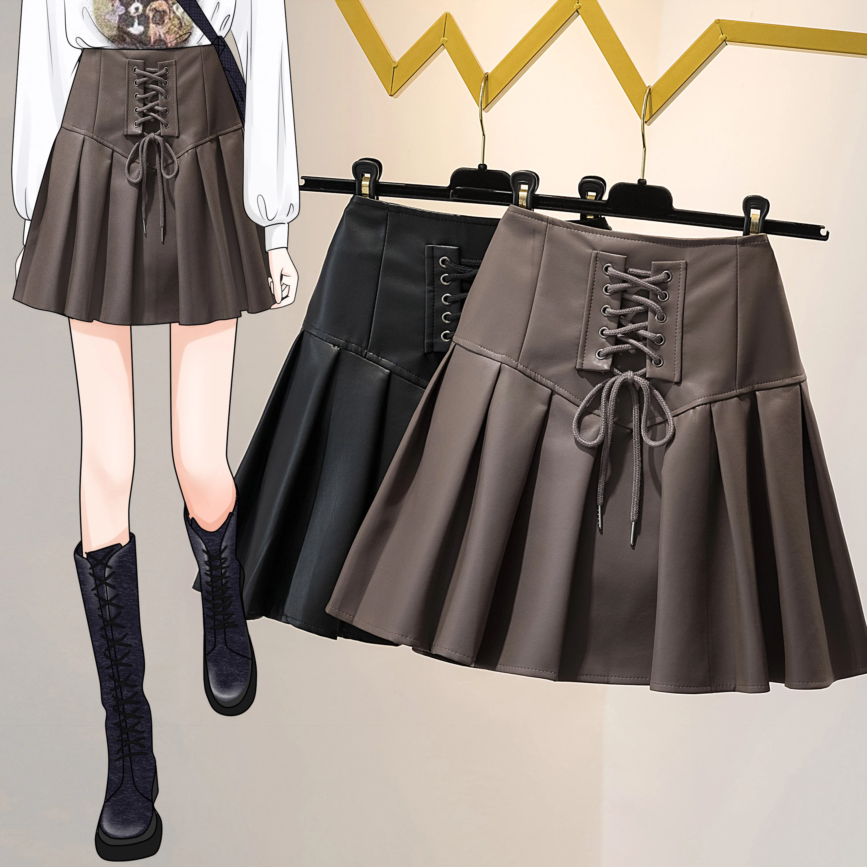 2023 Summer High Waist Skirts Womens Sexy Mini Skirts Vintage Bandage leather Skirt Korean Tennis Skirts Short khaki Black
2023 Summer High Waist Skirts Womens Sexy Mini Skirts Vintage Bandage leather Skirt Korean Tennis Skirts Short khaki Black