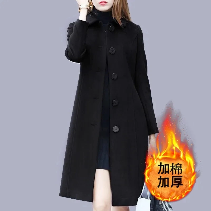 

Осенне-зимняя шерстяная куртка для женщин, новинка 2023, модное однобортное плотное теплое приталенное пальто среднего возраста, Женская Повседневная Верхняя одежда, женские топы