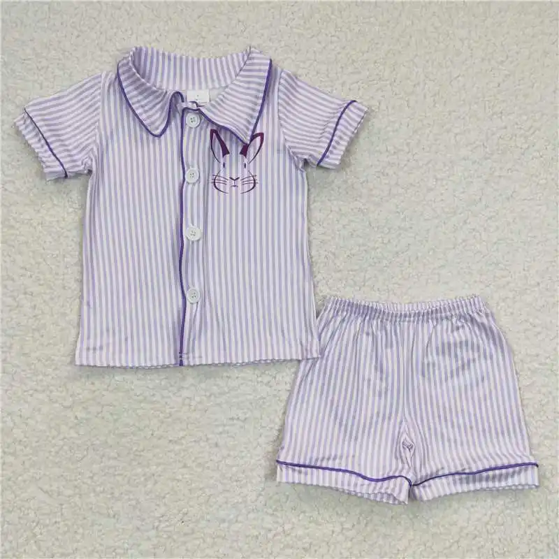 

Wholesale Boys Summer Short-Sleeved Shorts Pajamas Set With Multi-Element Buttons And Bright Colors Of The Same Color