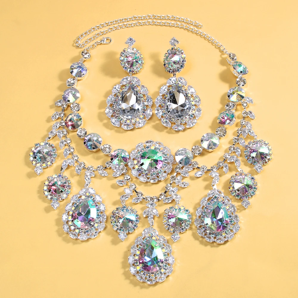 Water Drop Exaggerated Jewelry Sets Queen Accessories Statement Colorful Rhinestone Necklace Set for Women 3 Mallzona S189b9b49043d4b9193f2ac825624266dv Water Drop Exaggerated Jewelry Sets Queen Accessories Statement Colorful Rhinestone Necklace Set for Women Mallzona