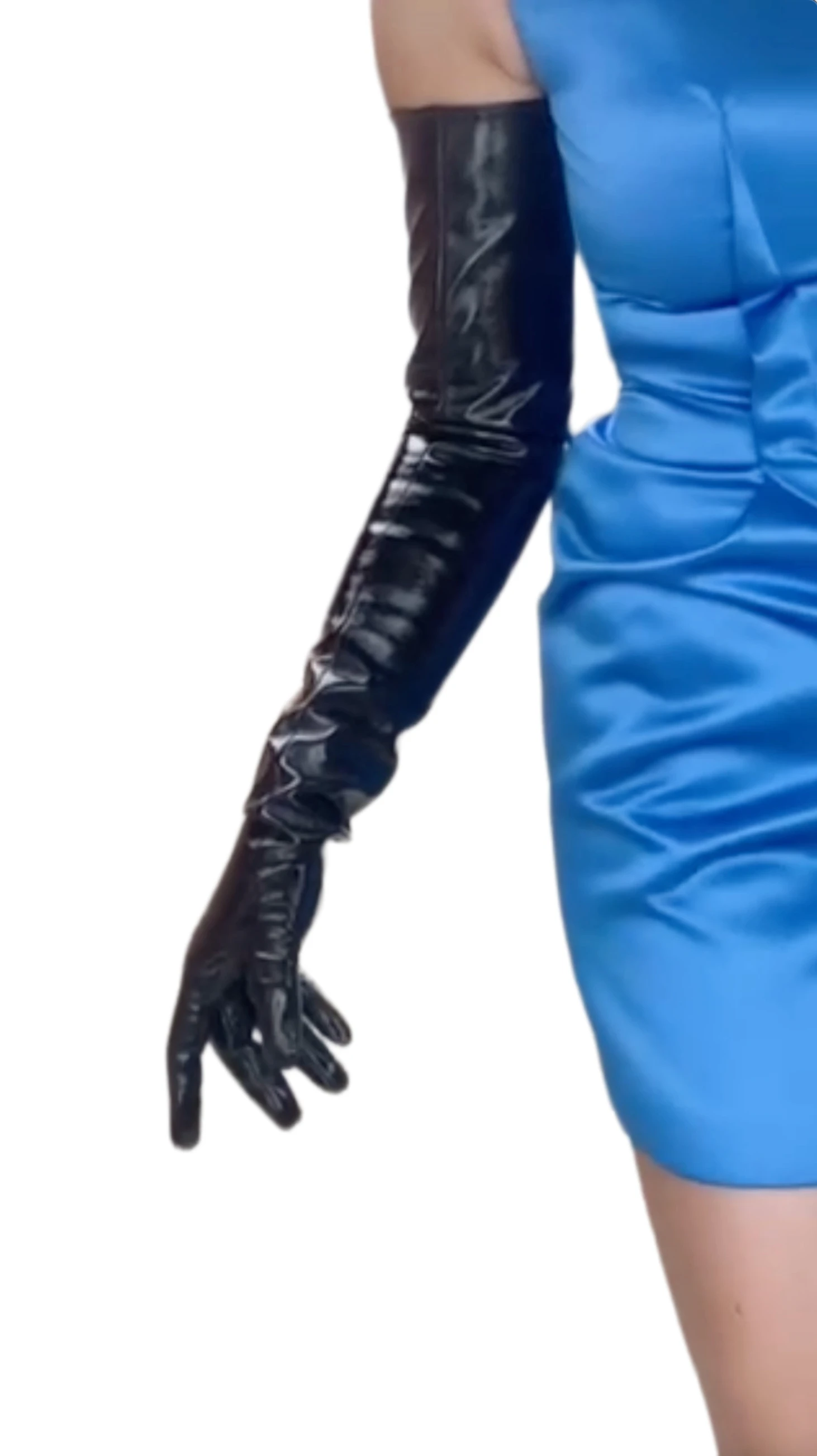 

DooWay Women Shine Black Long Leather Gloves Slim Fit Faux Patent Latex 70cm Stage Cosplay Costume Opera Evening Dressing Glove