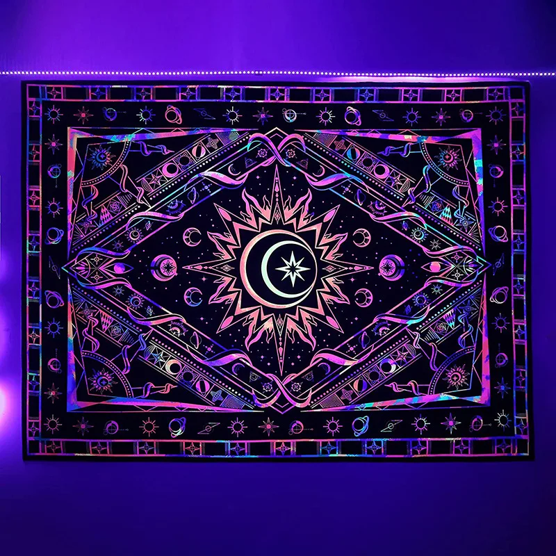 

Large Blacklight Mushroom Tapestry UV Reactive Moon and Stars Tapestries Wall Hanging Aesthetic Tapestry Glow in The Dark
