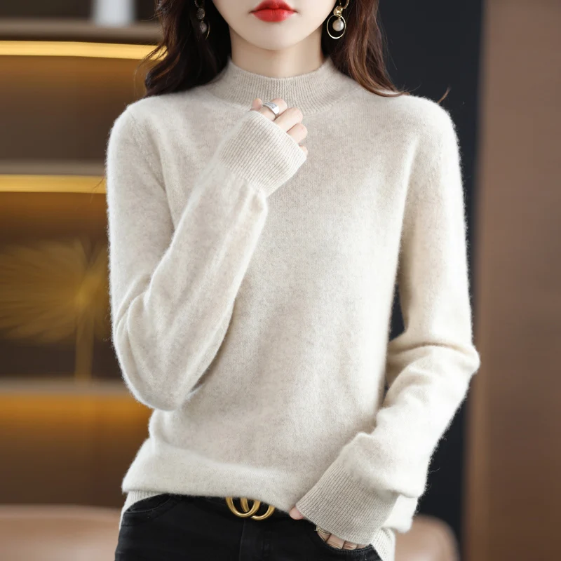 Fall/Winter Half Turtleneck 100% Wool Sweater Women Loose Solid Color Sweater Pullover Slim Long Sleeve Ladies Base
Fall/Winter Half Turtleneck 100% Wool Sweater Women Loose Solid Color Sweater Pullover Slim Long Sleeve Ladies Base