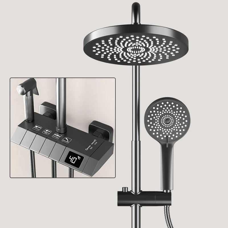 

Rainfall Bathroom Shower Faucet Set Thermostatic Head Sprayer Bathtub Mixer Tap Rain