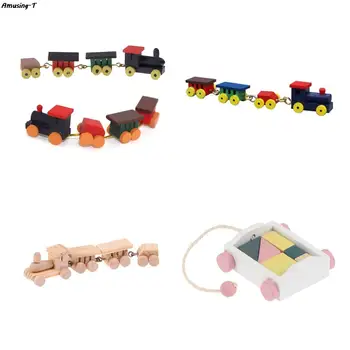 Bonito Trem de Brinquedo de Madeira em Miniatura para Casa de Bonecas: Uma Adição Encantadora para o Mundo Encantado 13 Colorful Wooden Train Simulation Model 1:12 Dollhouse Miniature Train Locomotive Compartment Carriages Unpainted Model Play Toys