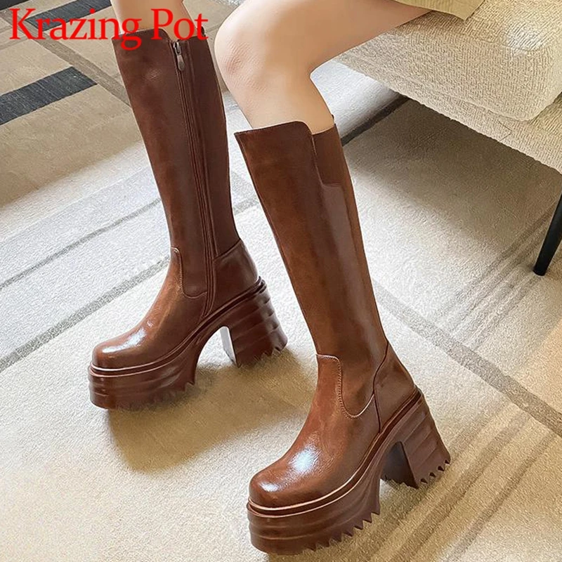 Krazing Pot Cow Split Leather Round Toe Knight Boots Thick Heels Simple Style Mature Vintage Wear Online Star Thigh High Boots
Krazing Pot Cow Split Leather Round Toe Knight Boots Thick Heels Simple Style Mature Vintage Wear Online Star Thigh High Boots