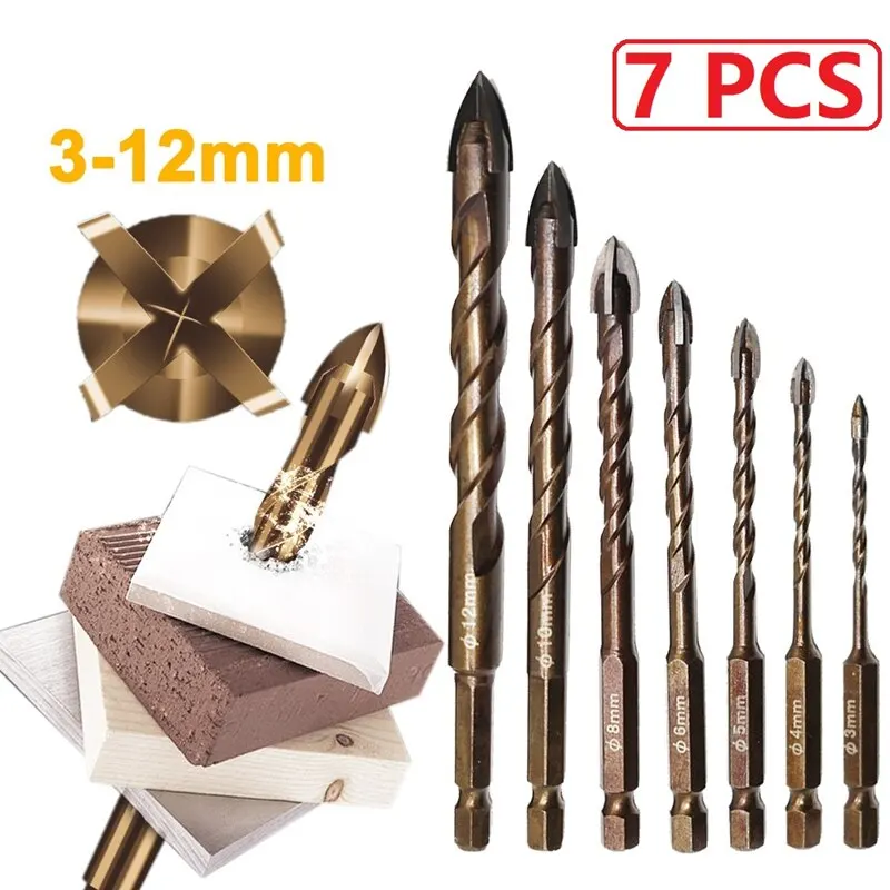 

3-12mm Cross Hex Tile Overlord Drill Bits Set For Glass Ceramic Concrete Hole Opener Brick Hard Alloy Triangle Bit Tool Kit