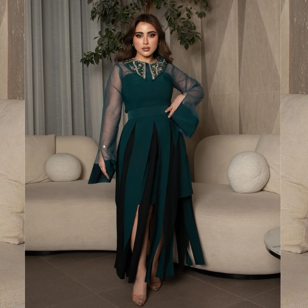 

Prom Dress Evening Saudi Arabia Jersey Beading Draped Pleat Beach A-line O-Neck Bespoke Occasion Gown Midi Dresses