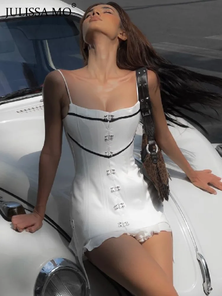 JULISSA MO Fashion Women Metal Button Slips Ruffles Sexy Backless Mini Dress Summer Sleeveless Slim White Ladies Dress Vestido
JULISSA MO Fashion Women Metal Button Slips Ruffles Sexy Backless Mini Dress Summer Sleeveless Slim White Ladies Dress Vestido