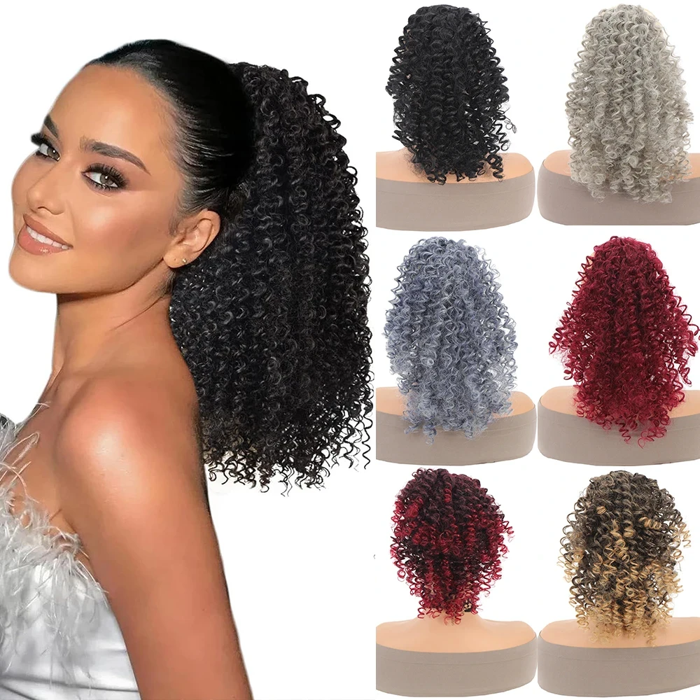 

Short Afro Kinky Curly Drawstring Ponytail Extension 14Inch Puff Ponytails Synthetic Fluffy Hairpiece for Black Women Daily Use