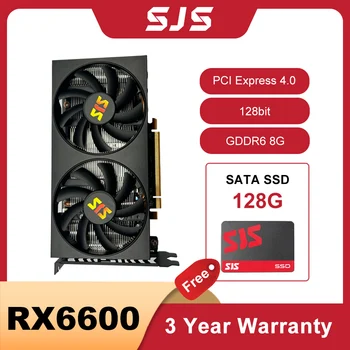 SJS RX 6600 8GB 그래픽 카드, GPU GDDR6, 128 비트, 1750-2044 MHZ, 3DP   1HDMI 컴퓨터 비디오 카드, 데스크탑 RX6600 비디오 지원