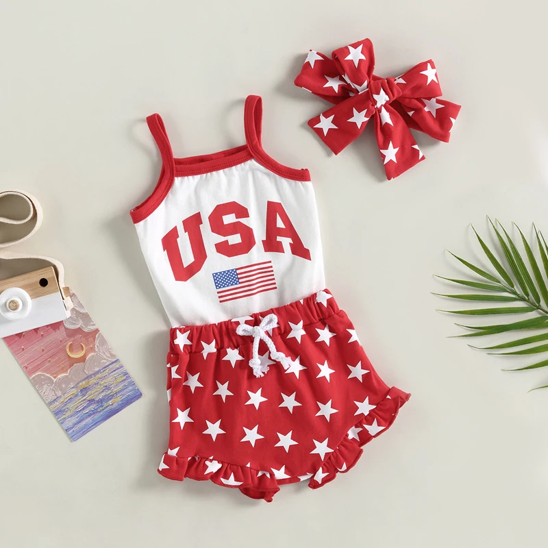 

Новорожденная девочка мой первый 4 июля комплект одежды маленький Пожарник Детский комбинезон летняя одежда